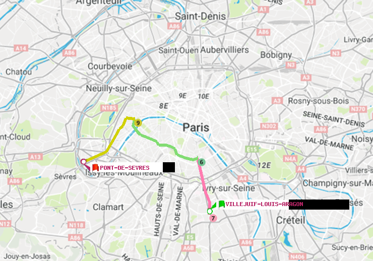 plan itinéraire ratp de Villejuif-Louis Aragon à Pont de Sèvres