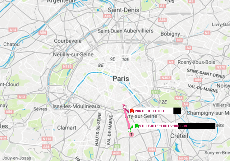 plan itinéraire ratp de Villejuif-Louis Aragon à Porte d