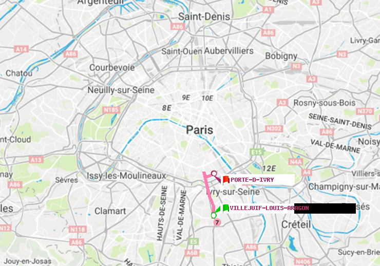 plan itinéraire ratp de Villejuif-Louis Aragon à Porte d