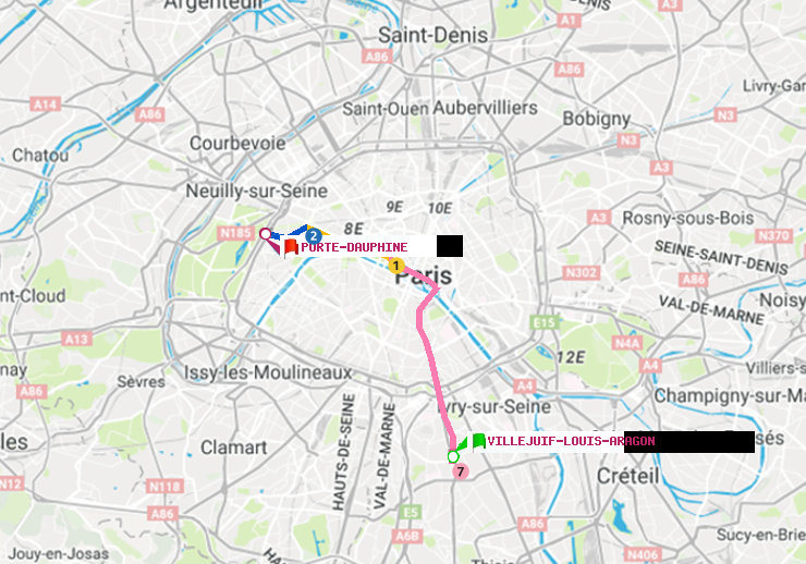 plan itinéraire ratp de Villejuif-Louis Aragon à Porte Dauphine (Maréchal de Lattre de Tassigny)