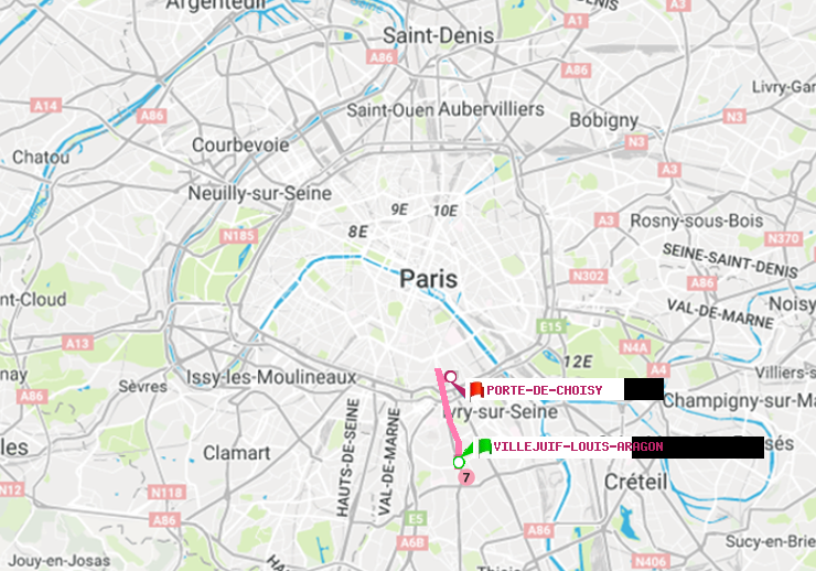 plan itinéraire ratp de Villejuif-Louis Aragon à Porte de Choisy