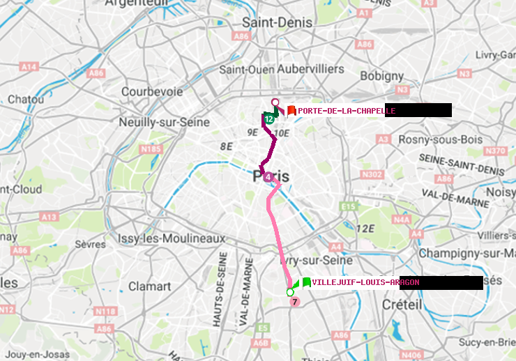 plan itinéraire ratp de Villejuif-Louis Aragon à Porte de la Chapelle