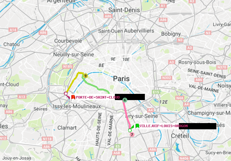 plan itinéraire ratp de Villejuif-Louis Aragon à Porte de Saint-Cloud