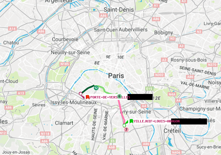 plan itinéraire ratp de Villejuif-Louis Aragon à Porte de Versailles
