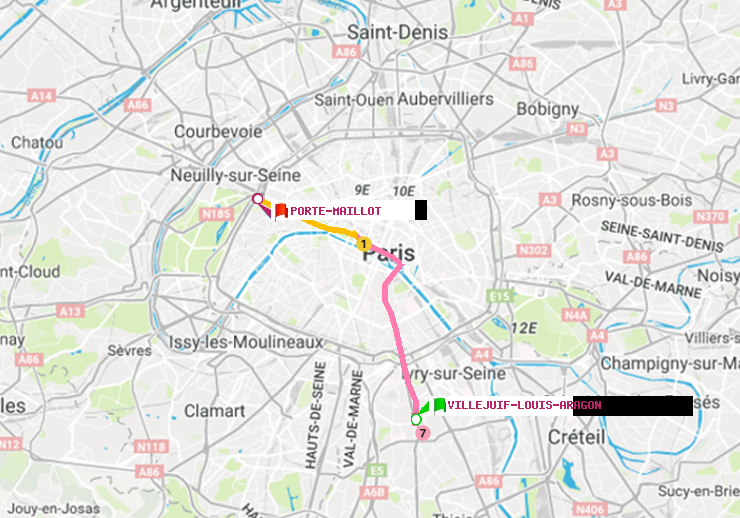 plan itinéraire ratp de Villejuif-Louis Aragon à Porte Maillot