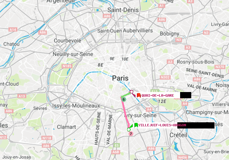 plan itinéraire ratp de Villejuif-Louis Aragon à Quai de la Gare