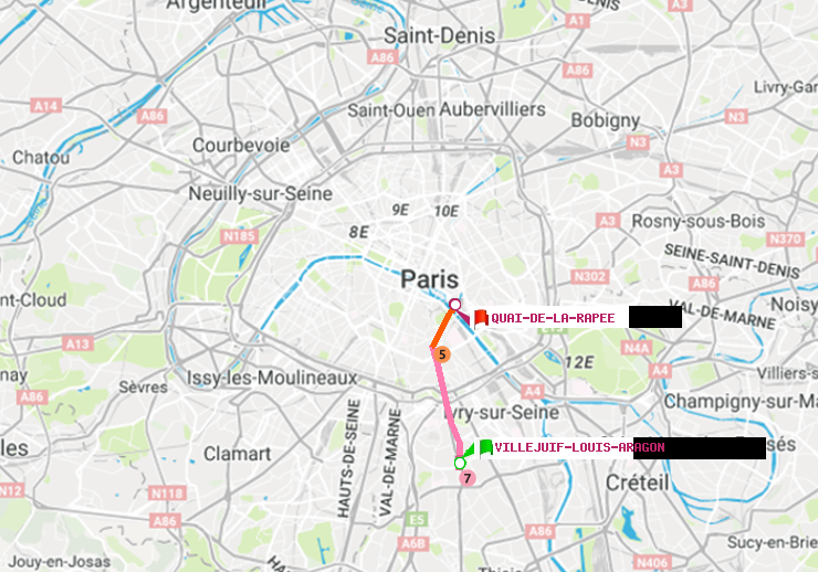 plan itinéraire ratp de Villejuif-Louis Aragon à Quai de la Rapée