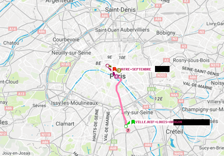 plan itinéraire ratp de Villejuif-Louis Aragon à Quatre Septembre