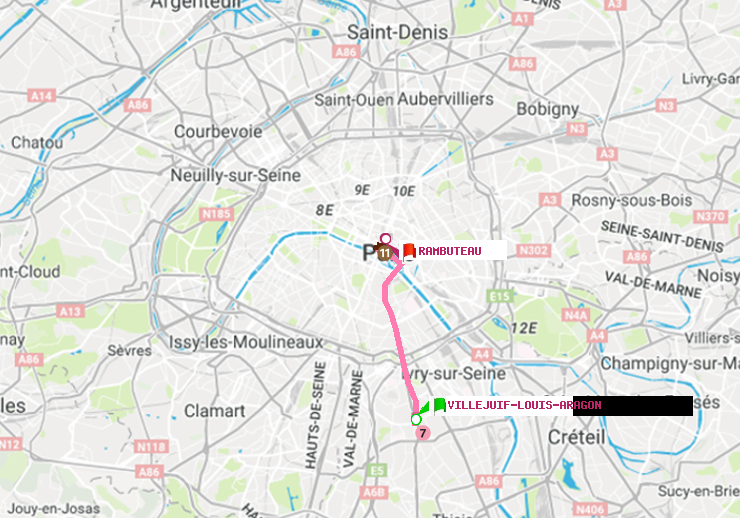 plan itinéraire ratp de Villejuif-Louis Aragon à Rambuteau