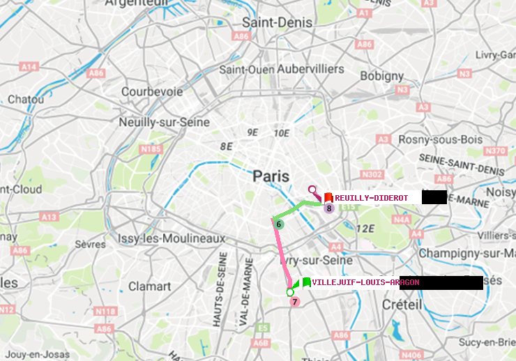 plan itinéraire ratp de Villejuif-Louis Aragon à Reuilly-Diderot