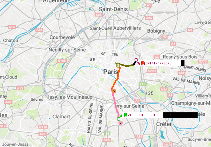 plan itinéraire ratp de Villejuif-Louis Aragon à Saint-Fargeau