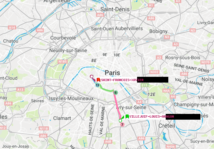 plan itinéraire ratp de Villejuif-Louis Aragon à Saint-Francois-Xavier