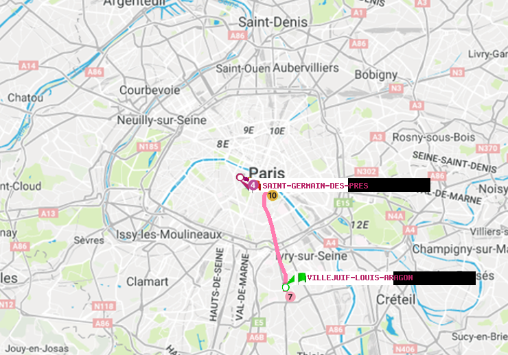 plan itinéraire ratp de Villejuif-Louis Aragon à Saint-Germain des Prés
