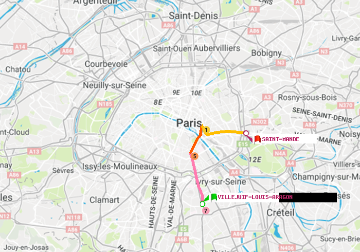 plan itinéraire ratp de Villejuif-Louis Aragon à Saint-Mandé