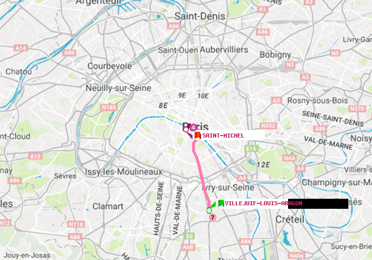 plan itinéraire ratp de Villejuif-Louis Aragon à Saint-Michel