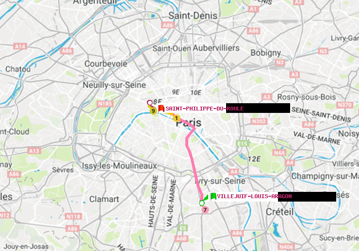 plan itinéraire ratp de Villejuif-Louis Aragon à Saint-Philippe du Roule