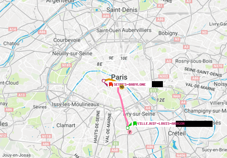 plan itinéraire ratp de Villejuif-Louis Aragon à Sèvres-Babylone