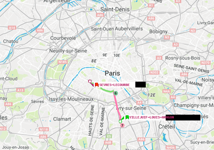 plan itinéraire ratp de Villejuif-Louis Aragon à Sèvres-Lecourbe