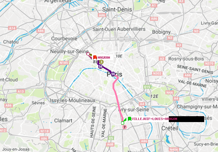plan itinéraire ratp de Villejuif-Louis Aragon à Wagram