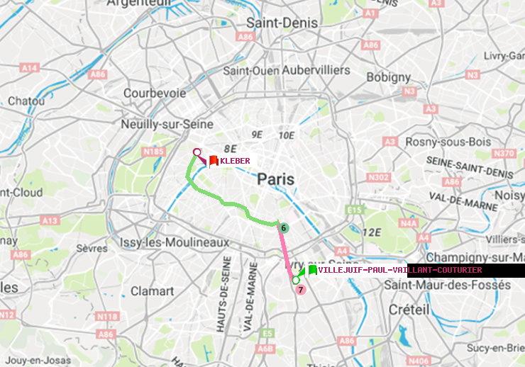 plan itinéraire ratp de Villejuif-Paul Vaillant Couturier (Hôpital Paul Brousse) à Kléber
