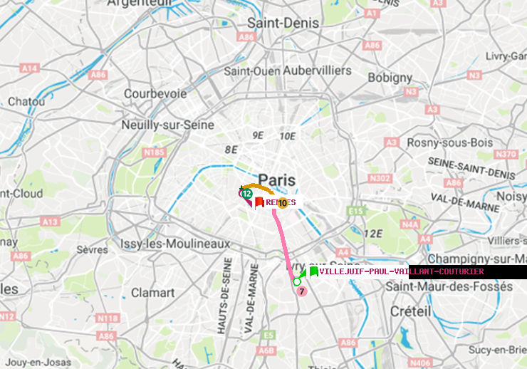 plan itinéraire ratp de Villejuif-Paul Vaillant Couturier (Hôpital Paul Brousse) à Rennes