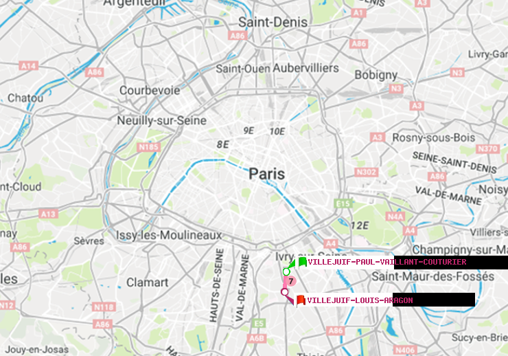 plan itinéraire ratp de Villejuif-Paul Vaillant Couturier (Hôpital Paul Brousse) à Villejuif-Louis Aragon