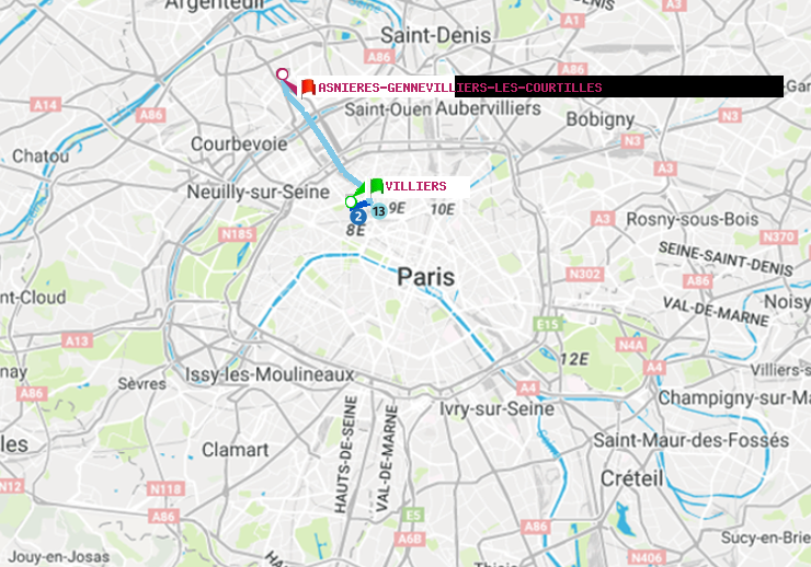 plan itinéraire ratp de Villiers à Asnieres-Gennevilliers Les Courtilles