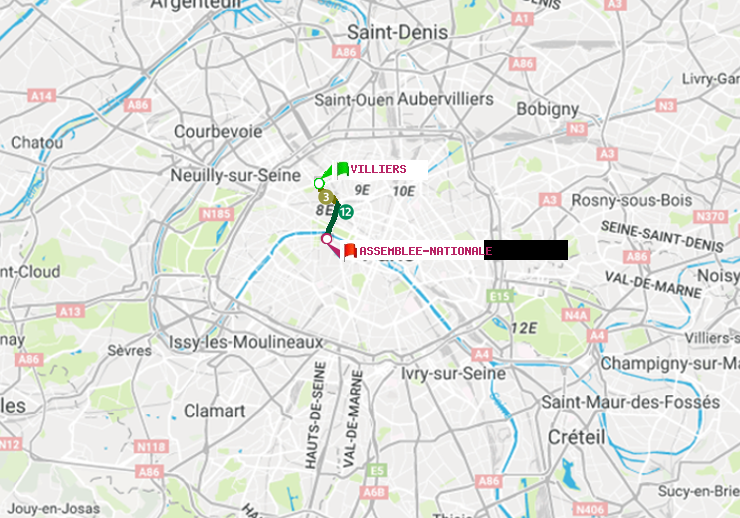 plan itinéraire ratp de Villiers à Assemblée Nationale