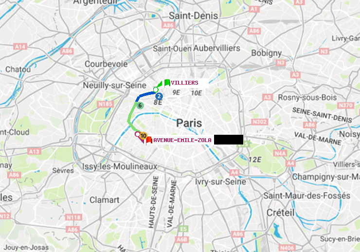 plan itinéraire ratp de Villiers à Avenue Emile-Zola