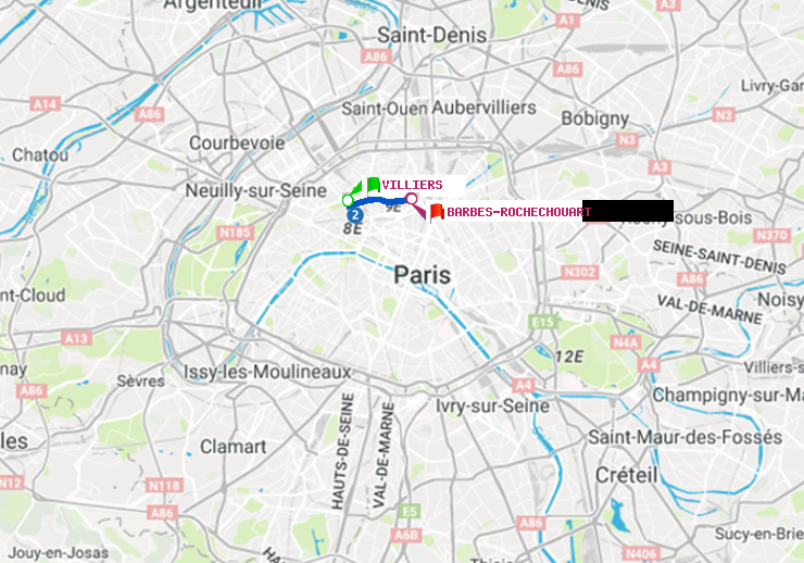 plan itinéraire ratp de Villiers à Barbès-Rochechouart