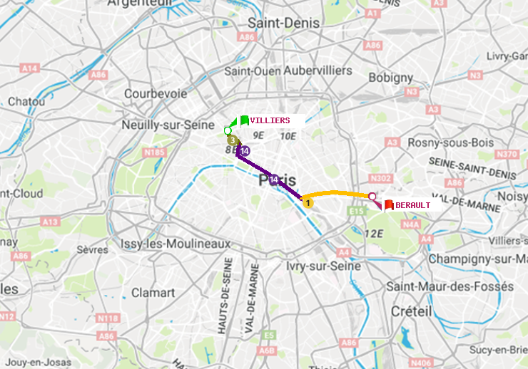 plan itinéraire ratp de Villiers à Bérault