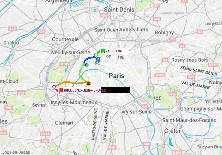 plan itinéraire ratp de Villiers à Boulogne-Jean-Jaurès