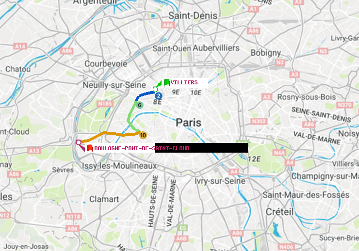 plan itinéraire ratp de Villiers à Boulogne Pont de Saint-Cloud