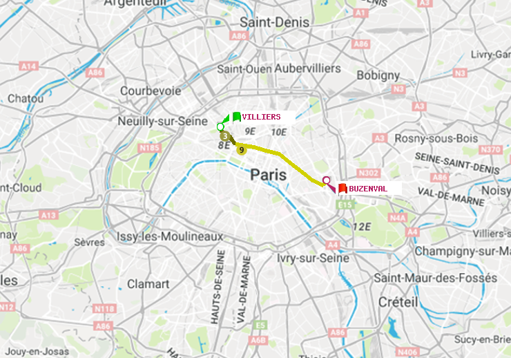 plan itinéraire ratp de Villiers à Buzenval