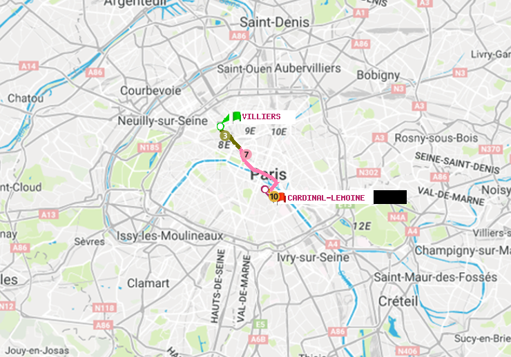 plan itinéraire ratp de Villiers à Cardinal-Lemoine