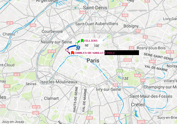 plan itinéraire ratp de Villiers à Charles de Gaulle-Etoile