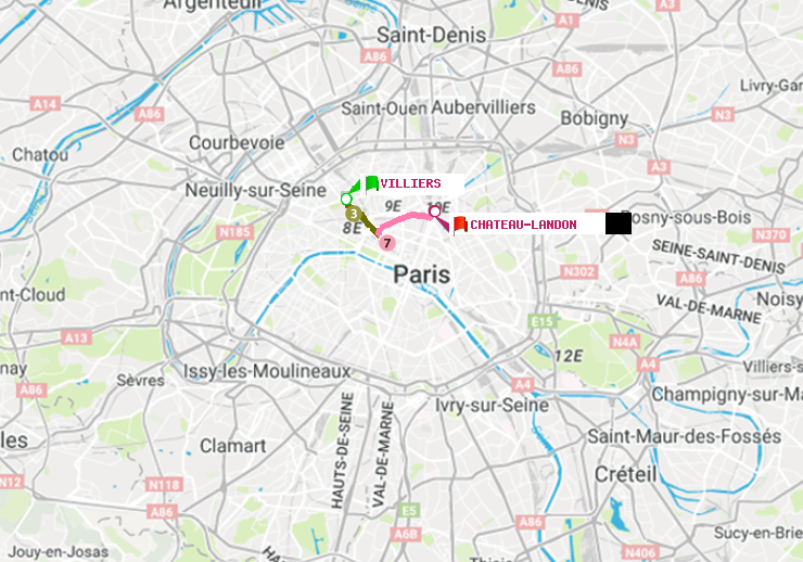 plan itinéraire ratp de Villiers à Château Landon
