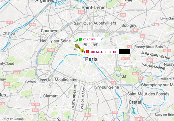 plan itinéraire ratp de Villiers à Chaussée d
