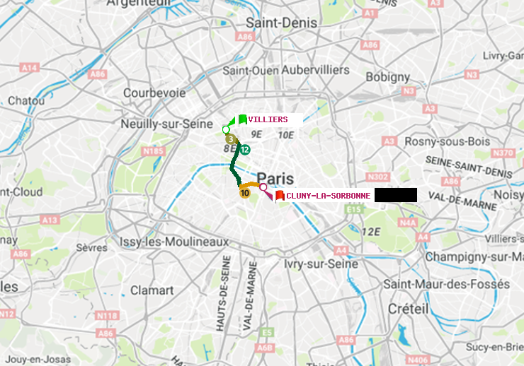 plan itinéraire ratp de Villiers à Cluny-La Sorbonne