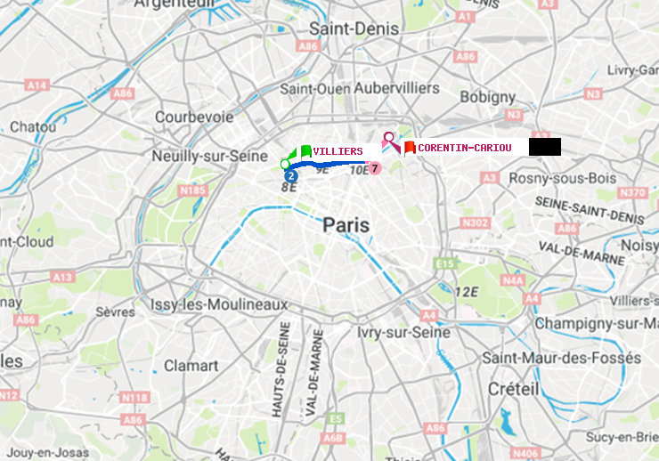 plan itinéraire ratp de Villiers à Corentin-Cariou