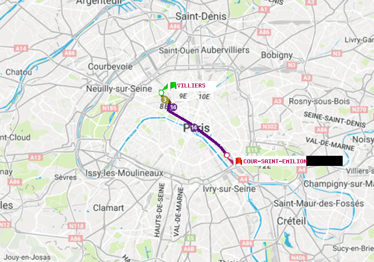 plan itinéraire ratp de Villiers à Cour Saint-Emilion
