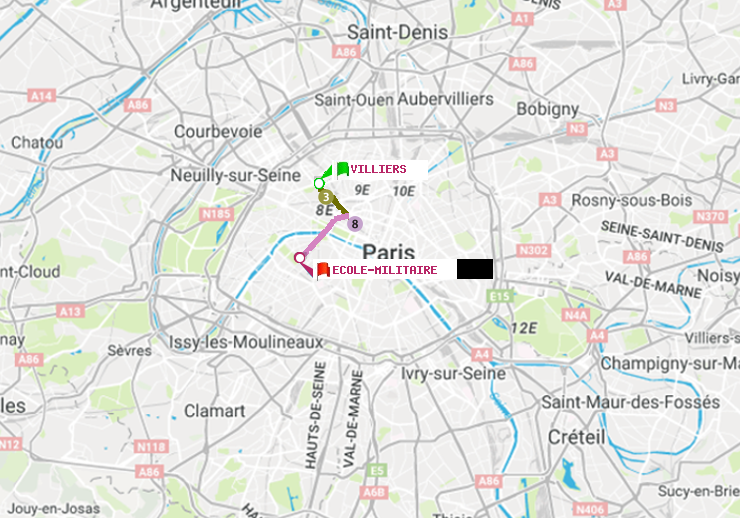 plan itinéraire ratp de Villiers à Ecole Militaire