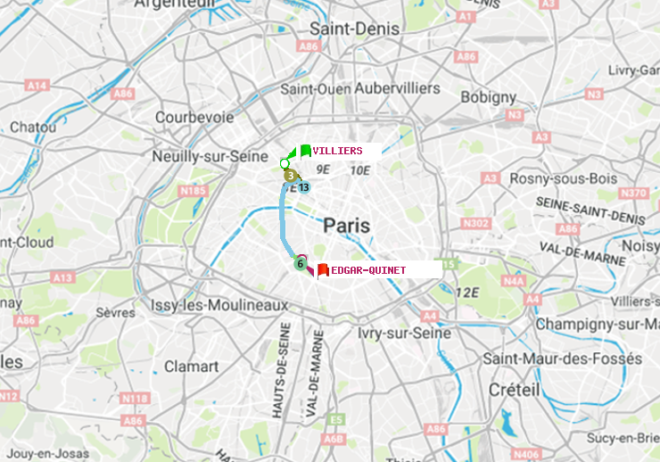 plan itinéraire ratp de Villiers à Edgar-Quinet