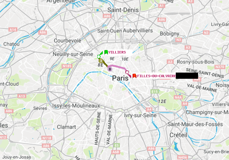 plan itinéraire ratp de Villiers à Filles du Calvaire