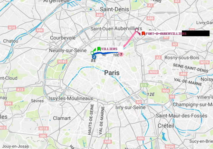 plan itinéraire ratp de Villiers à Fort d