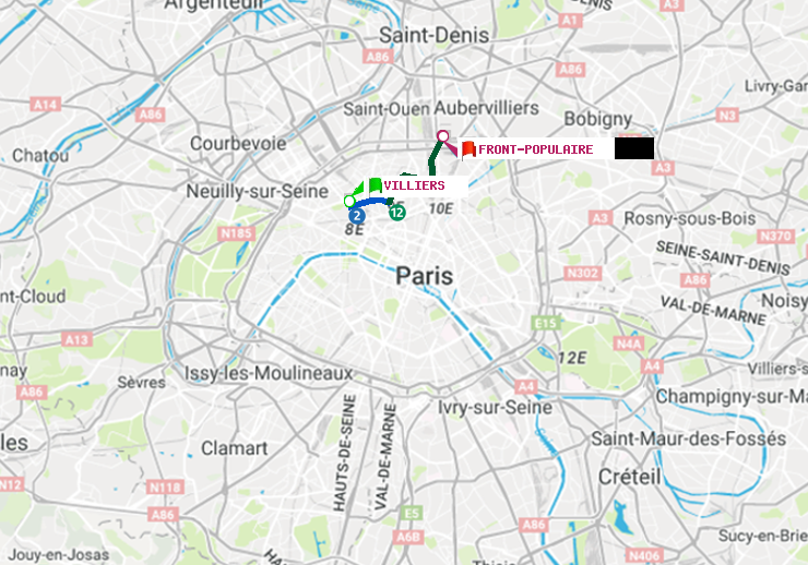 plan itinéraire ratp de Villiers à Front Populaire