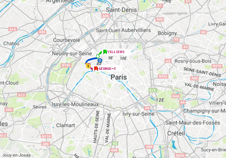 plan itinéraire ratp de Villiers à George V