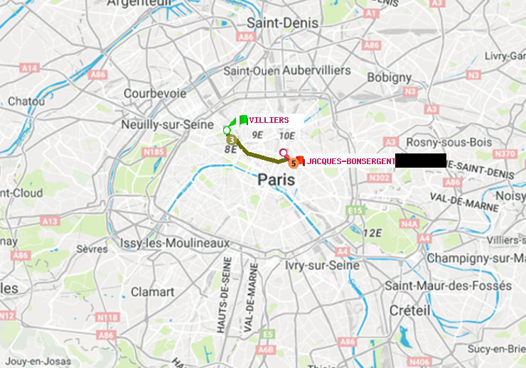 plan itinéraire ratp de Villiers à Jacques-Bonsergent