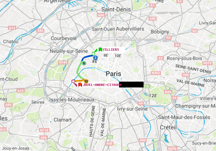 plan itinéraire ratp de Villiers à Javel-André-Citroen