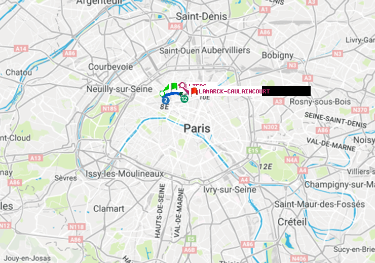 plan itinéraire ratp de Villiers à Lamarck-Caulaincourt
